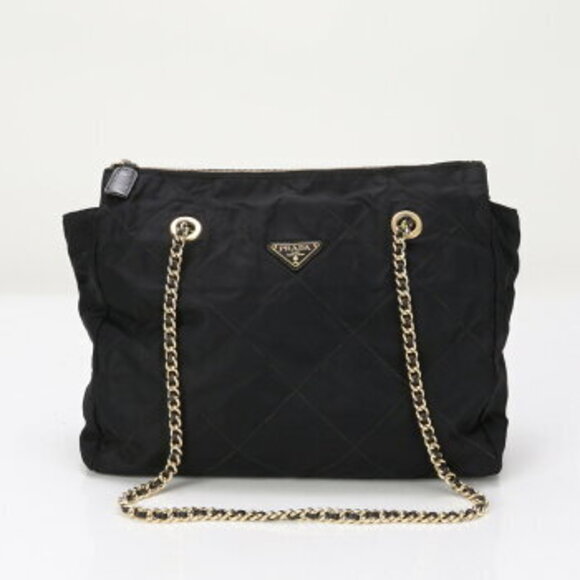 Prada Handbags - Prada Tessuto nylon quilted stitched chain tote bag black M